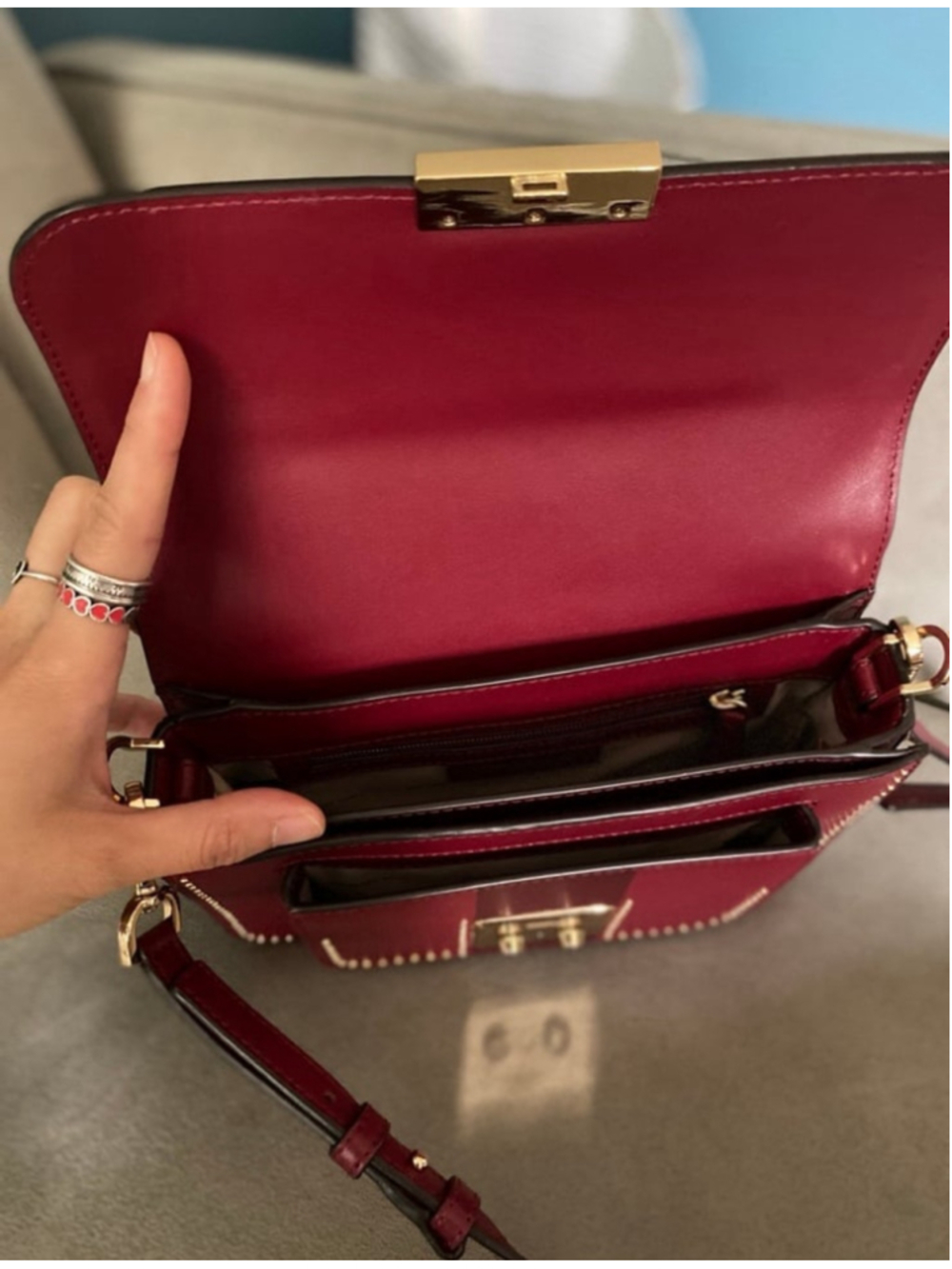 NWOT Michael Kors Sloan Editor Shoulder Bag – Red Leather with Gold Star Studs - Picture 7 of 9